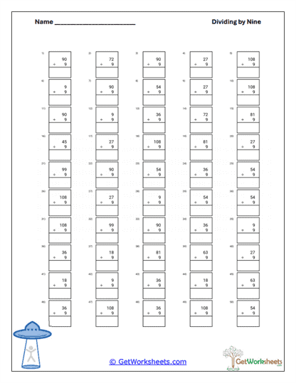 Vertical Division Review Worksheet