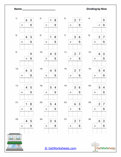 Boxed Division Practice Worksheet