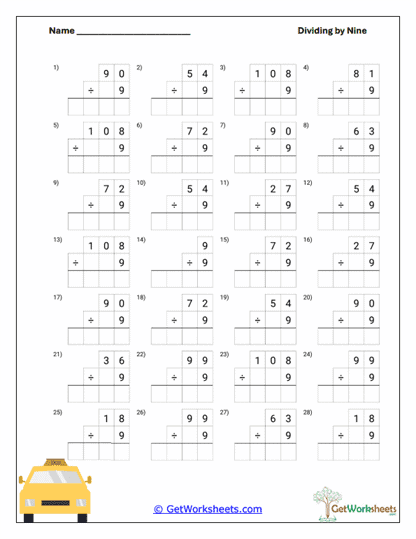 Structured Quotient Boxes Worksheet