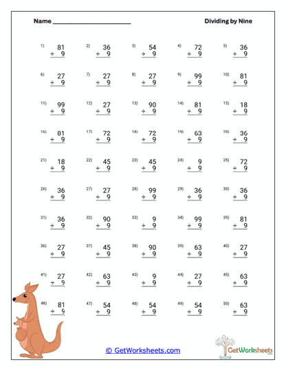 Division Fluency Drill Worksheet