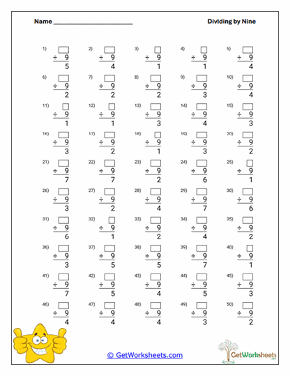 Fill-in Quotients Worksheet