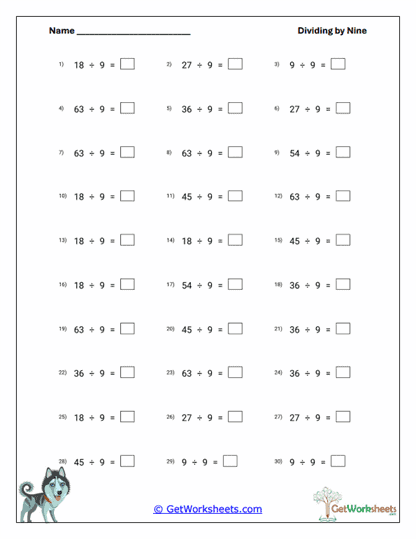 Horizontal Division Set Worksheet