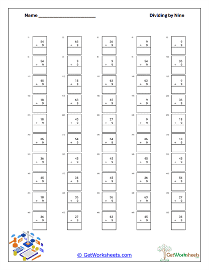 Stacked Division Facts Worksheet