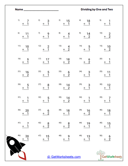 Basic Division Facts Worksheet