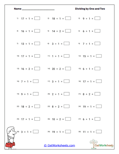 Horizontal Division Equations Worksheet