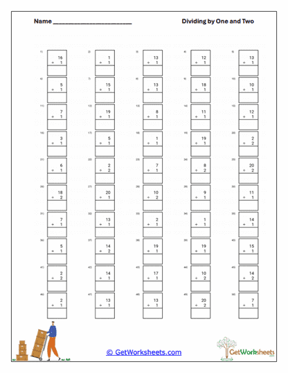 Boxed Division Practice Worksheet