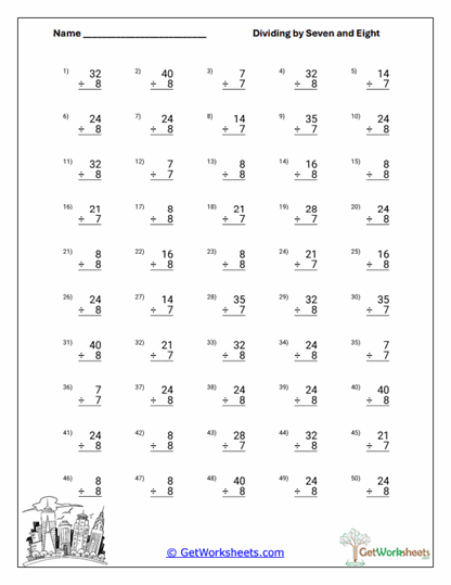 Basic Division Facts Worksheet