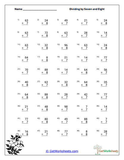 Division Fluency Practice Worksheet