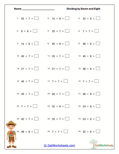 Horizontal Division Worksheet