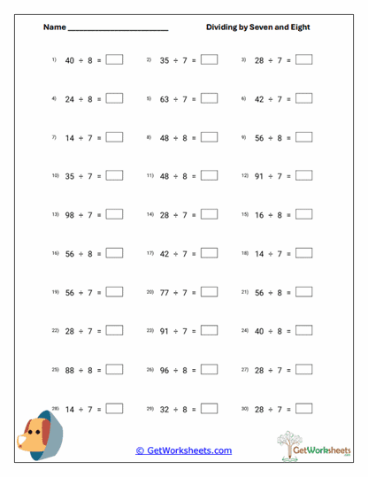 Structured Division Sentences Worksheet