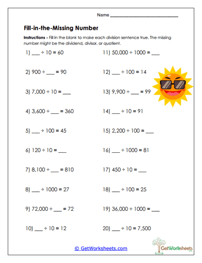 Missing Number Fragmentation Worksheet