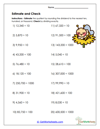 Estimate and Check Worksheet