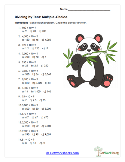 Tens Multiple-Choice Worksheet