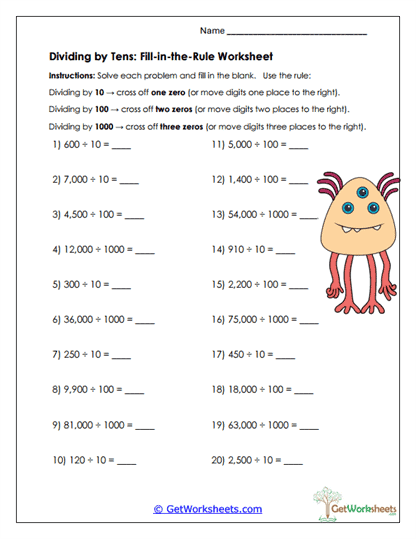 Tens Rule Practice Worksheet