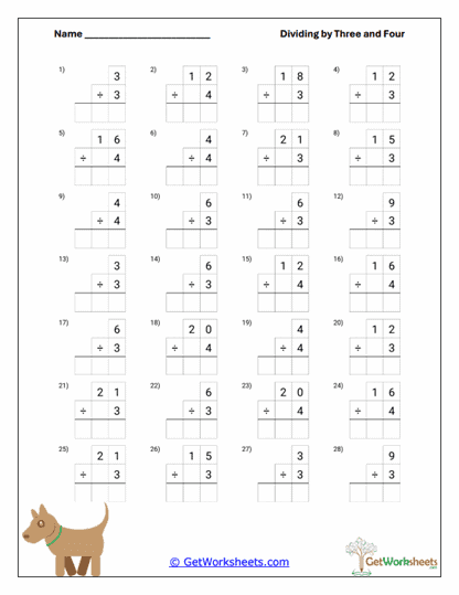 Boxed Apportionment Fact Practice Worksheet
