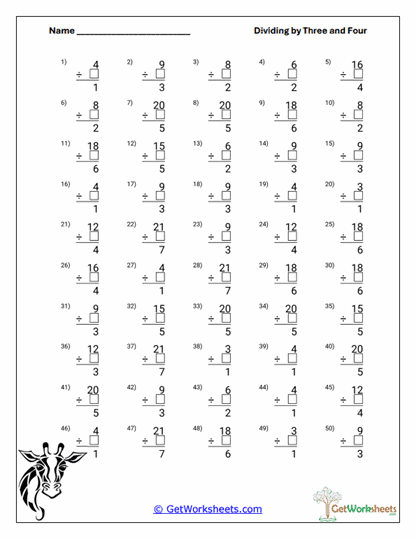 Vertical Split Facts Worksheet