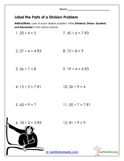 Label Division Parts Worksheet