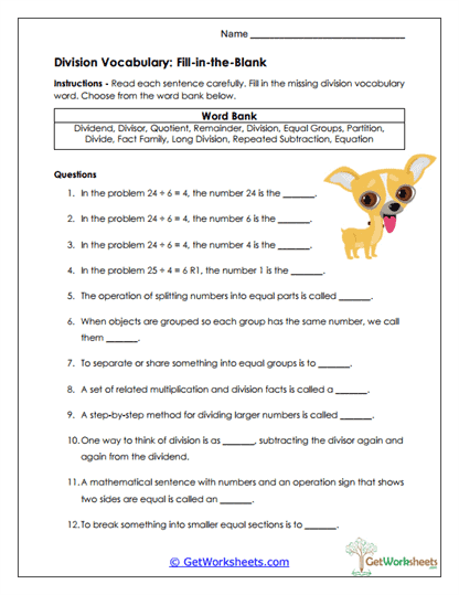 Vocabulary Fill-in-the-Blank Worksheet