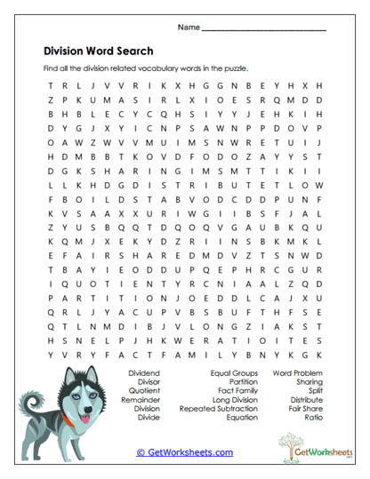 Divided Word Search Worksheet