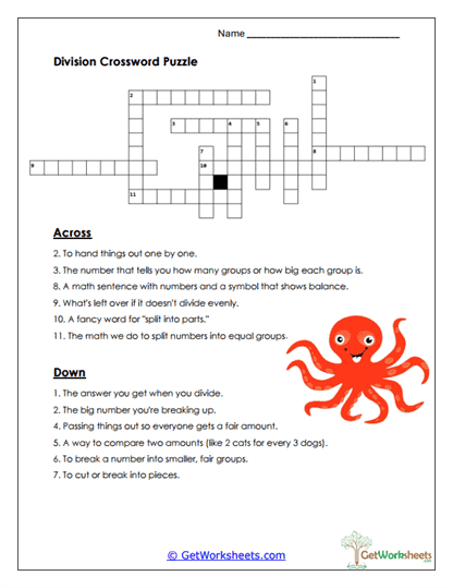 Equal Grouping Crossword Worksheet