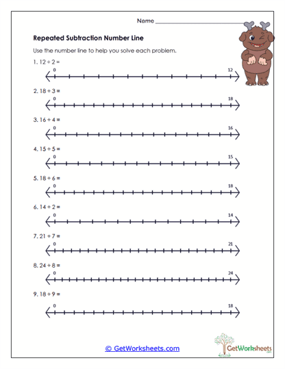 Number Line Subtraction Worksheet