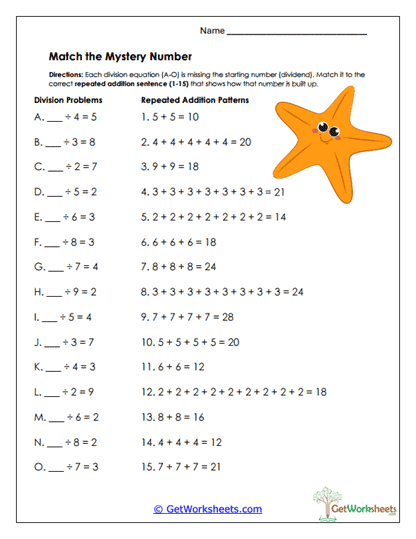 Mystery Number Match Worksheet