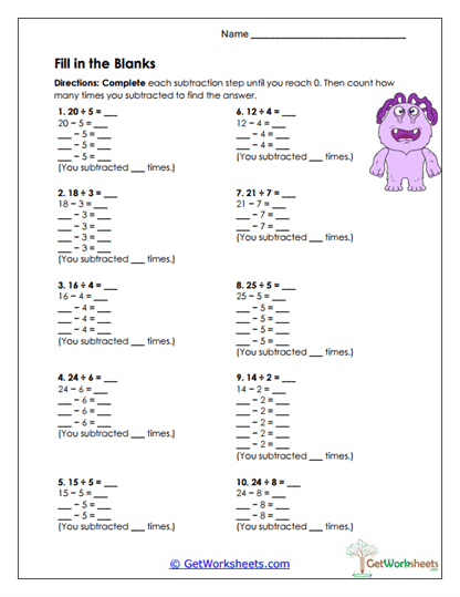 Step-by-Step Subtraction Worksheet