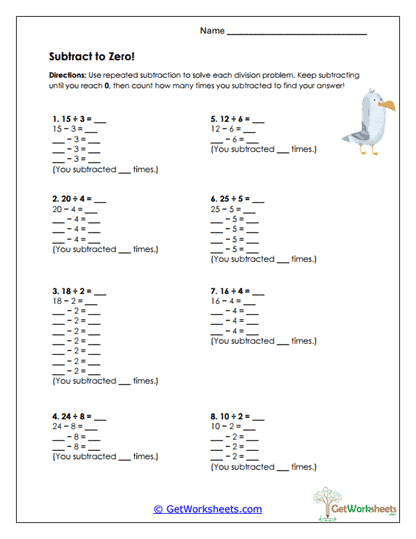 Subtract to Zero Worksheet