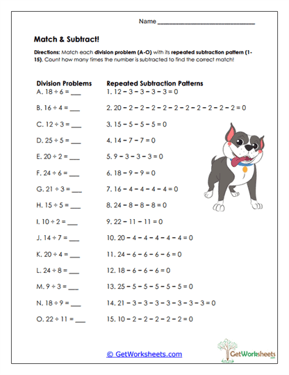 Match & Subtract Worksheet