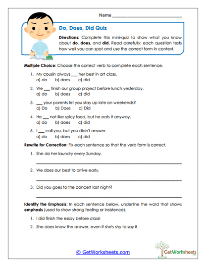 Do, Does, Did Mastery Check Worksheet