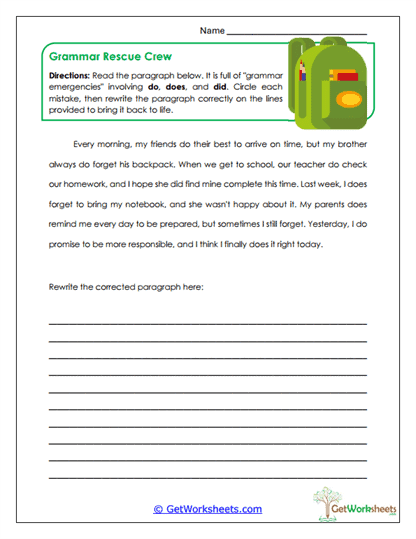 Grammar Rescue Crew Worksheet