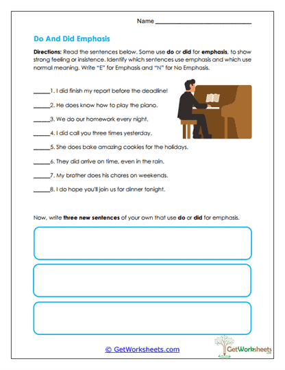 Do and Did Emphasis Worksheet