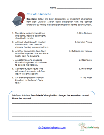 Character Matching Worksheet