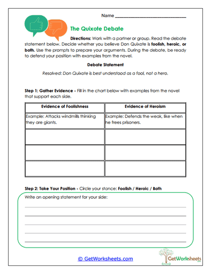 Quixote Debate Worksheet