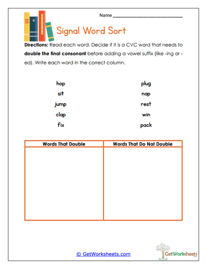 Signal Word Sort Worksheet