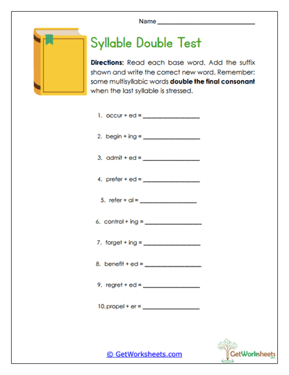 Syllable Double Test Worksheet