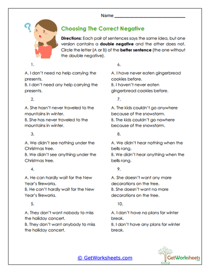 Double Negatives Worksheets