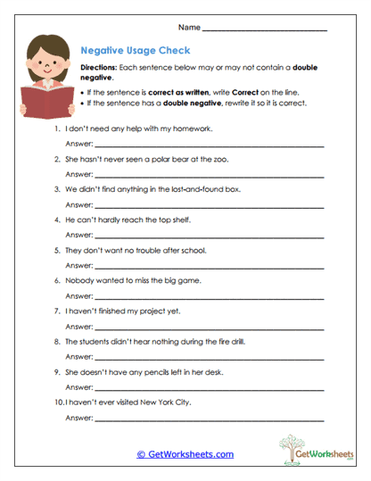 Negative Usage Check Worksheet