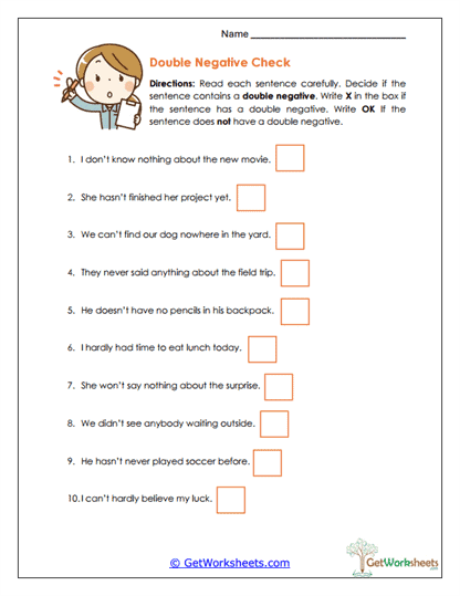 Double Negative Check Worksheet