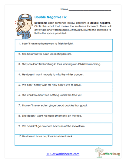 Double Negative Fix Worksheet