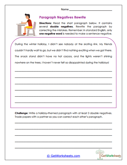 Paragraph Negatives Rewrite Worksheet