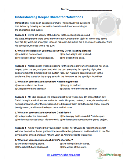 Motivation Inference Practice Worksheet