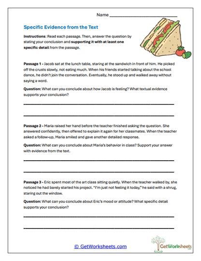 Textual Evidence Conclusions Worksheet