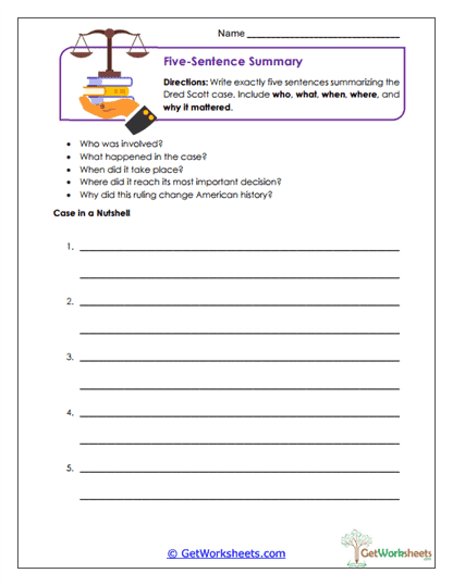 Five-Sentence Summary Worksheet