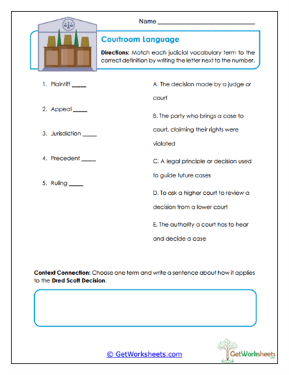 Courtroom Language Worksheet