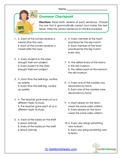 Each vs. Every Worksheets