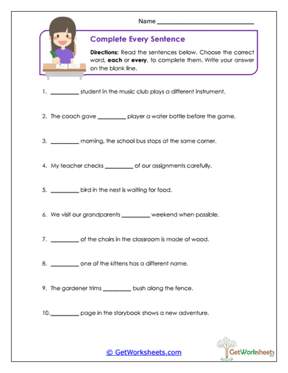 Every Sentence Worksheet