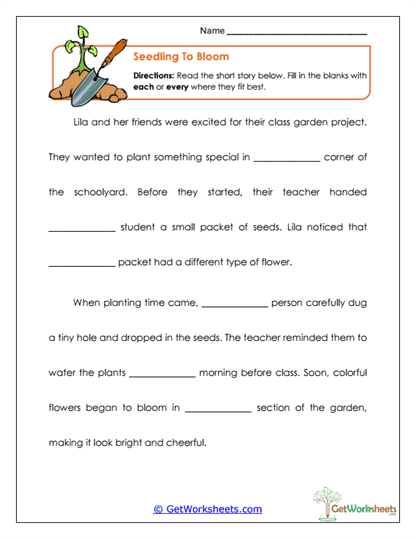 Seedling to Bloom Worksheet