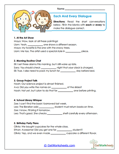 Each and Every Dialogue Worksheet