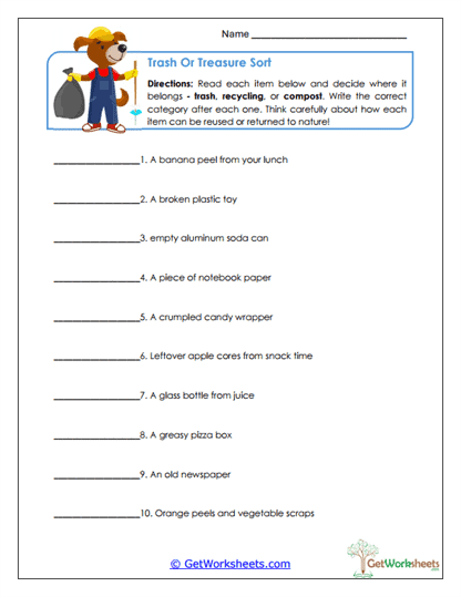 Trash or Treasure Sort Worksheet